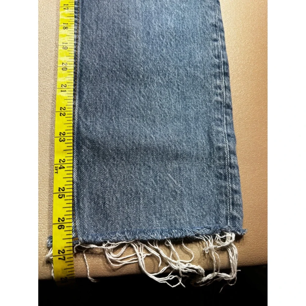 RE/DONE Originals High Rise Straight Leg Jeans‎ Medium Vain Blue Raw Hem 28